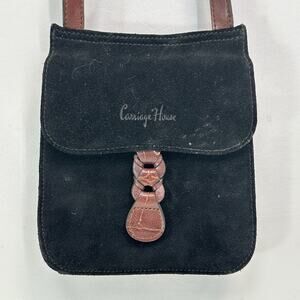 Vtg 80s Carriage House Crossbody Handbag S Black Suede Brown Faux Leather